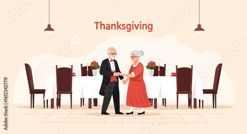 Elderly Couple Sharing A Joyful Thanksgiving Dance Together In Restaurant