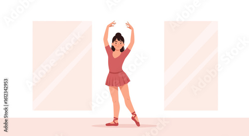 Elegant Ballerina Practicing Dance Moves By The Ballet Studio Mirror
