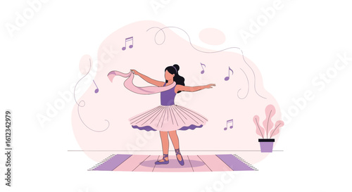 Elegant Ballerina Practicing Graceful Movements at Home Studio With Musical Ambiance