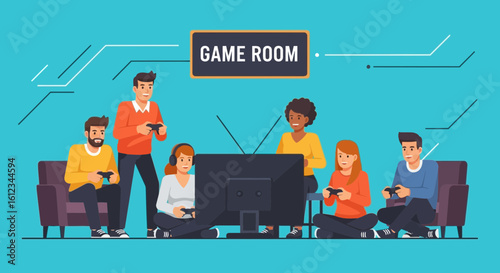 Enthusiastic Gamers Immersed In Virtual Worlds Together In Cozy Game Room