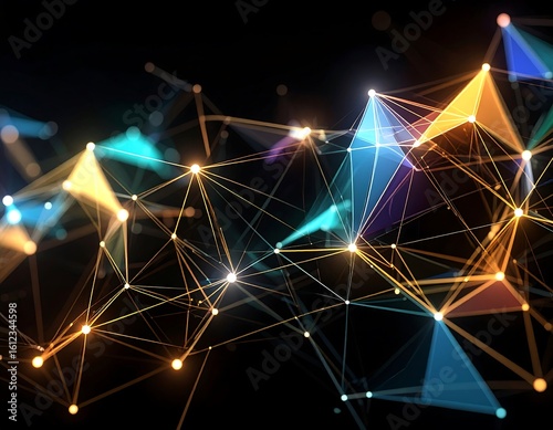 Abstract network of glowing polygons