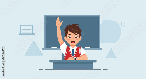 Enthusiastic Pupil Raising His Hand In Classroom During Lesson