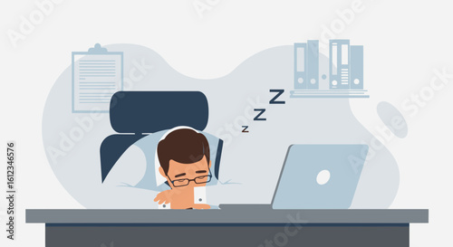 Burnout Illustrative Image Of Exhausted Man Sleeping At Office Desk