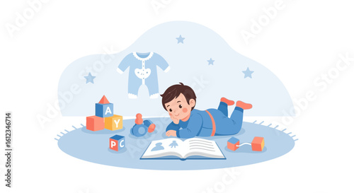 Adorable Toddler Engaged In Playful Learning Session With Toys And Storybook