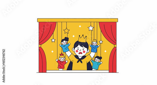 Captivating Hand Puppets Showcased by Young Performer Underneath Starry Lights