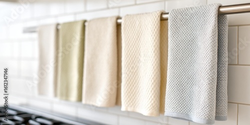 Colorful Dish Towels Hanging in Kitchen