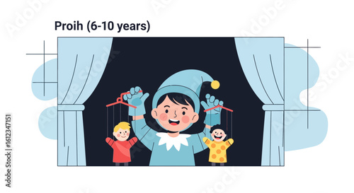Boy In Costume Performing With Marionette Puppets In A Theater Show