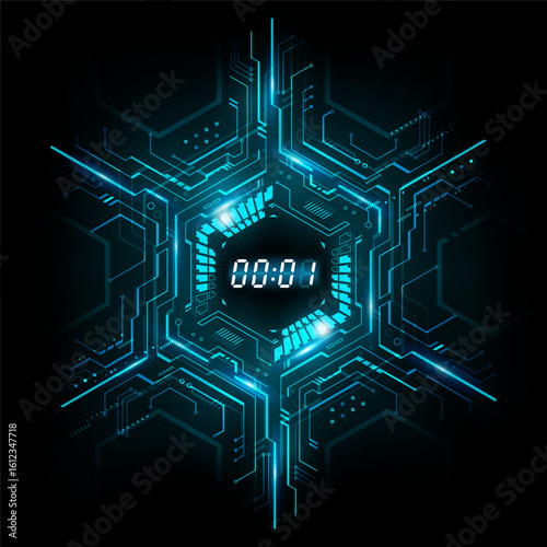 Abstract Futuristic Technology hexagon background with Digital number timer concept and countdown, vector illustration