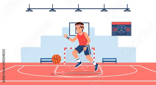 Basketball Player Dribbling Ball Inside Court For Practice Session