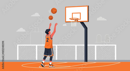 Basketball Player Preparing To Shoot Ball Into Hoop On Outdoor Court