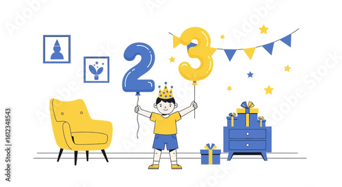 Celebrating Third Year Joyful Illustration For Kid Birthday Party Theme