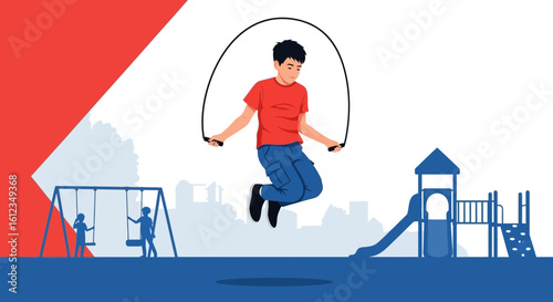Boy Doing Rope Jumping At Playground Depicts Fun Outdoor Physical Activity