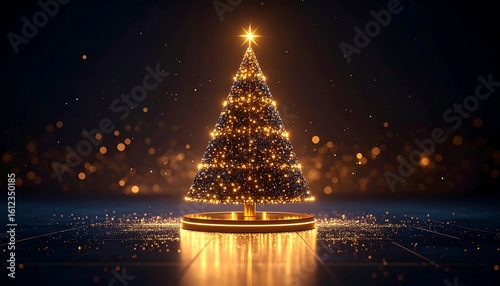 Elegant glowing Christmas tree on a pedestal