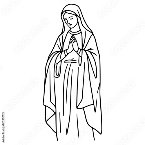 Mother Mary Vector Line Art