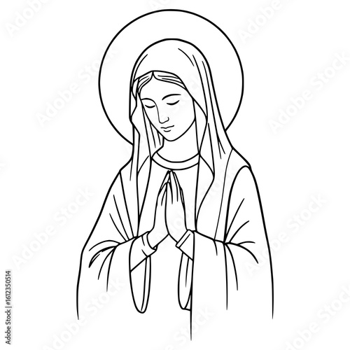 Mother Mary Vector Line Art