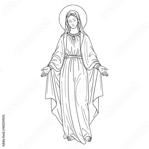 Mother Mary Vector Line Art