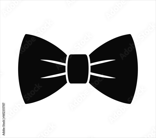 Black bow tie icon. Simple silhouette of a formal necktie accessory for men's fashion. Vector illustration.