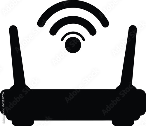 Wireless router with wifi signal icon line art illustration