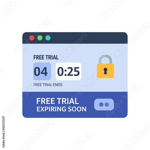 Flat design graphic of a website window displaying a free trial expiring soon.