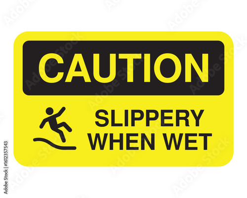 Slippery When Wet Caution Sign – Yellow Safety Warning with Falling Person Icon for Wet Floor Hazard Zones