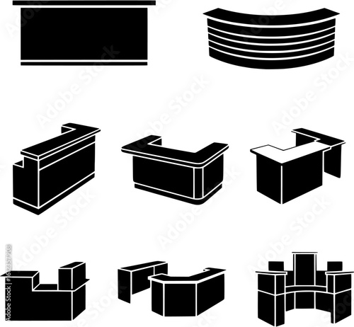 Set of Black Office and Reception Desk Icons