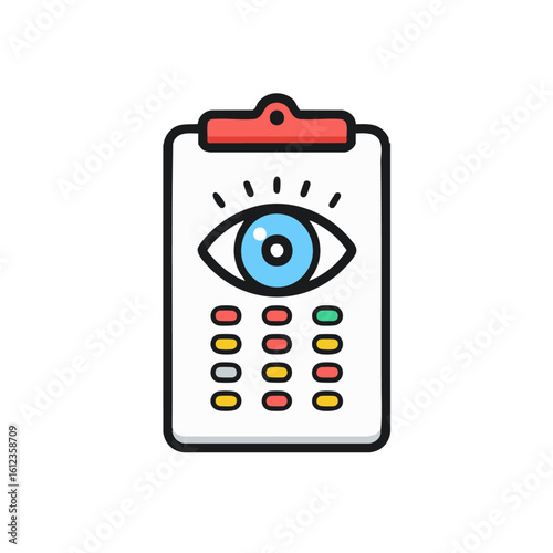 Eye exam chart vector illustration: vision test, ophthalmology, medical checkup