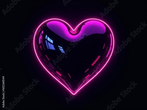 A neon heart glowing in purple and pink light, representing love and warmth.