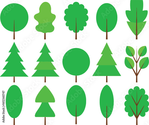 Stylized green tree and forest icon collection.