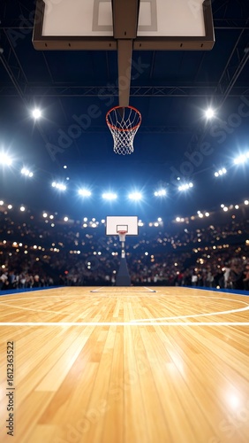 Basketball court arena, packed spectators