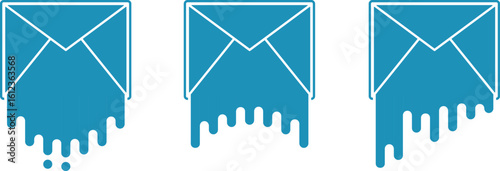 Email icon, vector blue envelope icons. Simple envelope icon images for print, web, isolated on white background with liquid drips. Envelope icon for apps. Vector graphic design element of envelope. C
