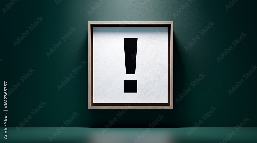 Minimalist Exclamation Mark Art Print in Dark Green Room,green,art