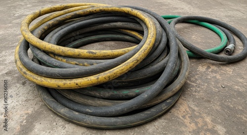 Worn rubber hoses on concrete