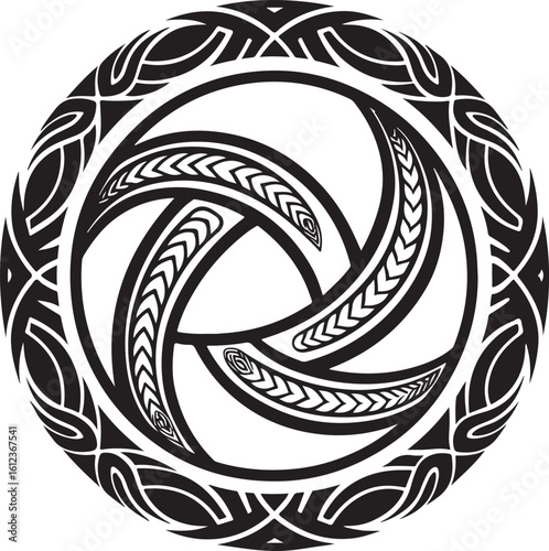Intricate celtic knot triquetra symbol in a circular design with decorative border isolated on transparent background