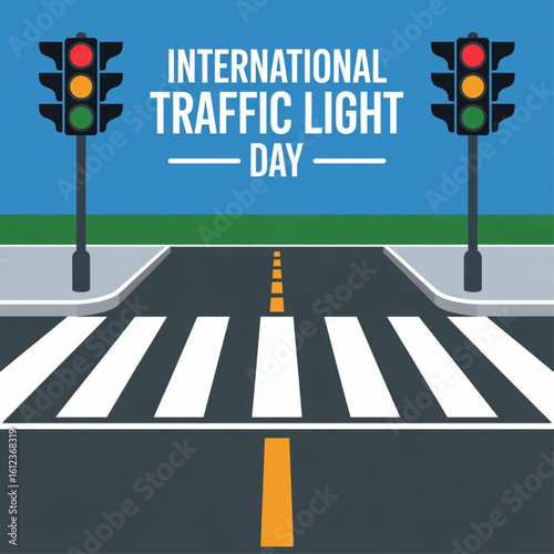International Traffic Light Day in August 5 Crosswalk for safety walking across the road top view flat vector design. 