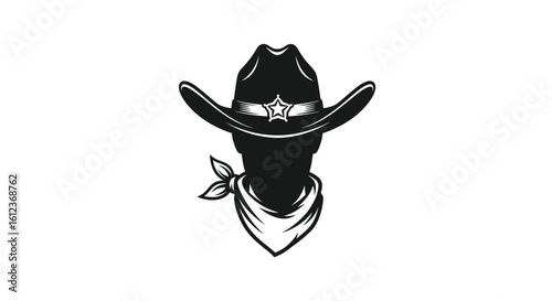 Cowboy Silhouette with Hat and Bandana Illustration