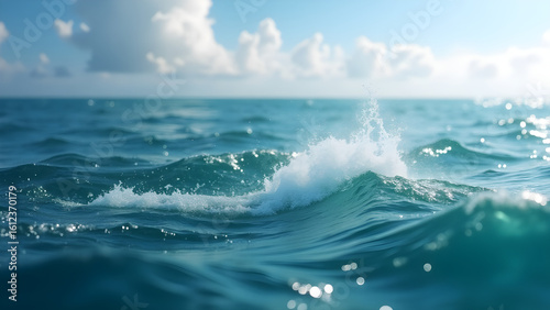 Fototapeta Naklejka Na Ścianę i Meble -  waves on the sea, great view of ocean,Blue ocean panorama with sun reflection, The vast open sea with clear sky, Ripple wave and calm sea with beautiful sunlight