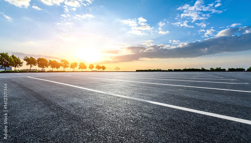 Fototapeta premium Empty asphalt parking lot at sunset