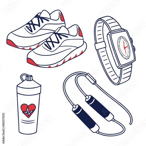 Hand drawn vector sketch of a bag and skateboard with fashion elements Hand drawn vector sketch of a bag and skateboard with fashion elements