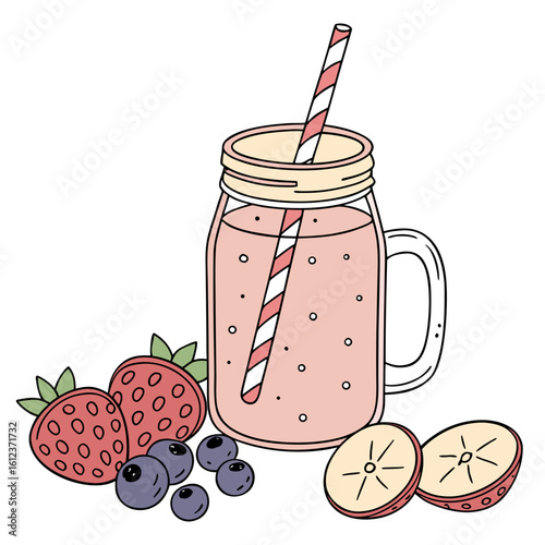 Healthy Food and Drink Vector Icons Set – Smoothies, Fruits, Vegetables, Water, and Meals in Hand-Drawn Style