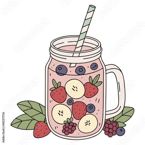 Healthy Food and Drink Vector Icons Set – Smoothies, Fruits, Vegetables, Water, and Meals in Hand-Drawn Style