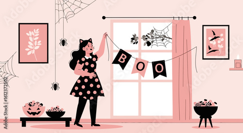 Preparing For Halloween Party With Festive Decorations And Themed Treats