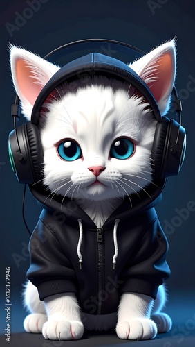 Cute cat wearing headphones
