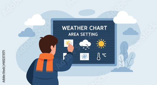 Man Setting Weather Chart in Area Concept Illustration Vector Design