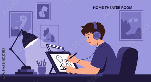 Illustrator Creating Animated Content in Home Studio with Modern Technology