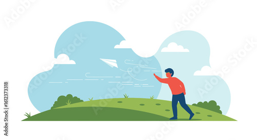 Launching Dreams: A Simple Illustration of A Man Throwing Paper Airplane