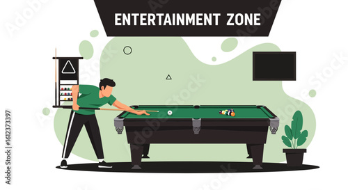 Leisurely Game Of Billiards In Relaxed Entertainment Area With Modern Decor