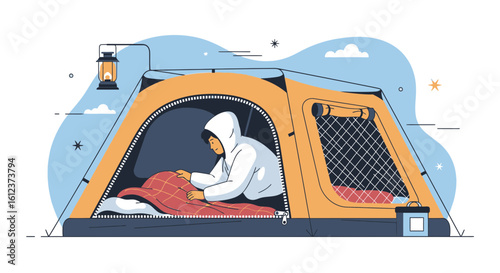 Morning In Tent Shows Adventure And Tranquility In Nature Scene Isolated