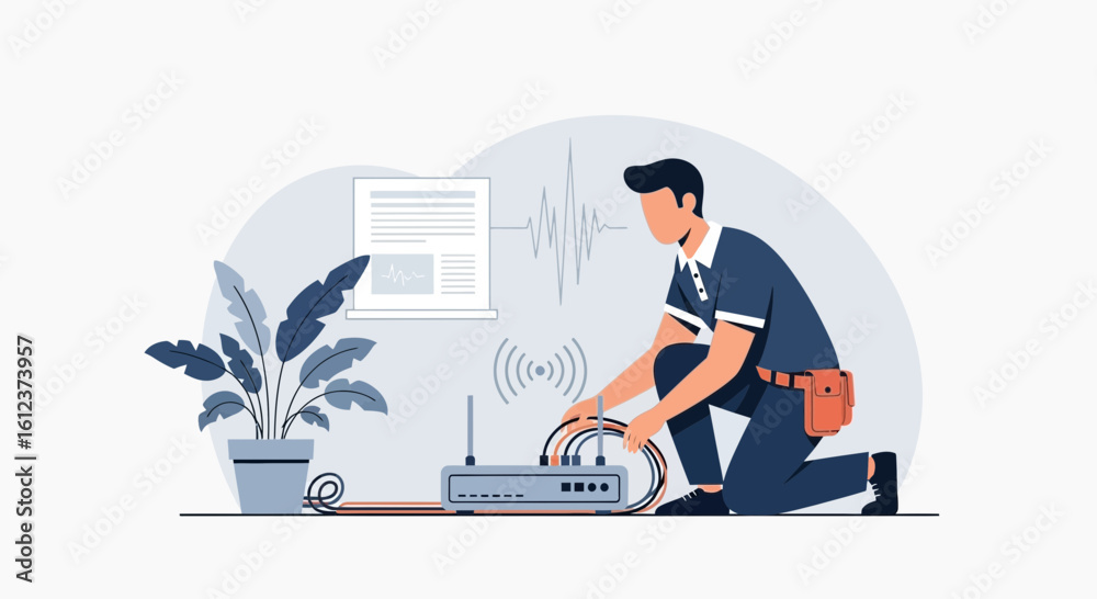 Fototapeta premium Internet Technician Connecting A Router For Home Network System Setup