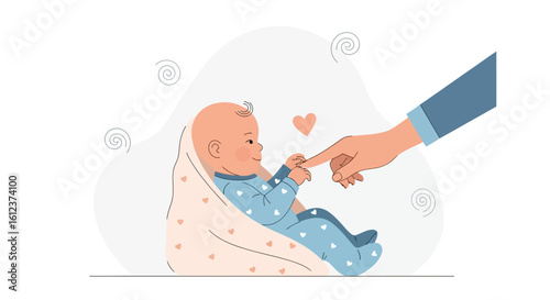 Illustration of a tender moment between a parent and baby fostering early connection and love
