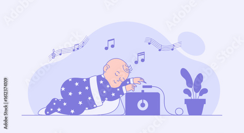 Little Dreamer With The Music Box Sleepy Baby Playing Musical Instrument